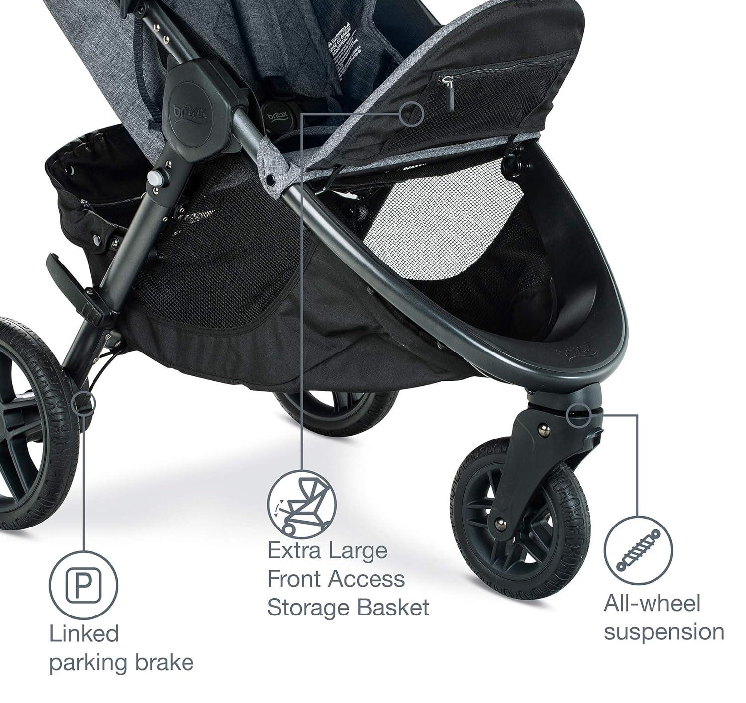 imageBritax BFree Travel System with BSafe Ultra Infant Car Seat Birth to 65 Pounds All Terrain Tires Adjustable Handlebar Extra Storage with Front Access One Hand Easy Fold Vibe