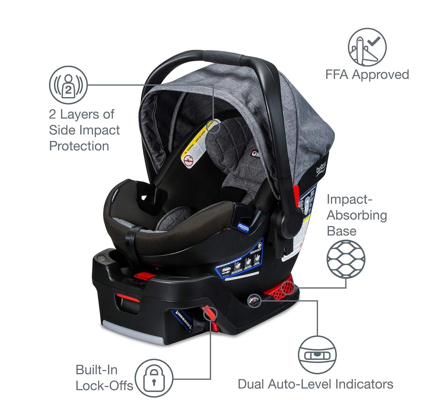 imageBritax BFree Travel System with BSafe Ultra Infant Car Seat Birth to 65 Pounds All Terrain Tires Adjustable Handlebar Extra Storage with Front Access One Hand Easy Fold Vibe