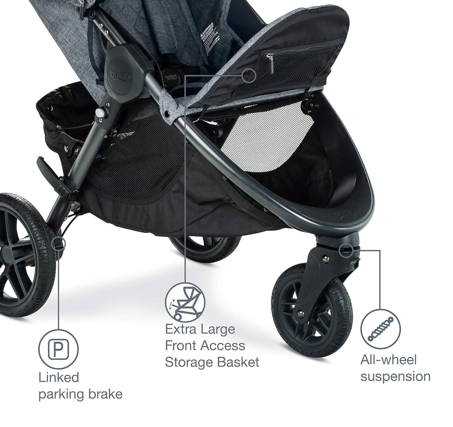 imageBritax BFree Travel System with BSafe Ultra Infant Car Seat Birth to 65 Pounds All Terrain Tires Adjustable Handlebar Extra Storage with Front Access One Hand Easy Fold Vibe