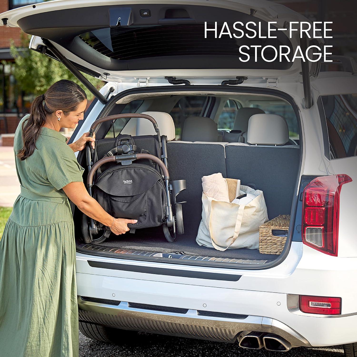 imageBritax Juniper Compact OnTheGo Stroller Effortless Fastpack System with OneHand RapidFold Portable ampamp Lightweight for Travel Builtin Carry Handle Ventilating Fabrics Raven Black