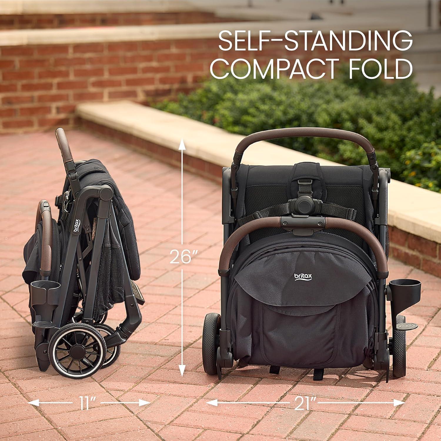 imageBritax Juniper Compact OnTheGo Stroller Effortless Fastpack System with OneHand RapidFold Portable ampamp Lightweight for Travel Builtin Carry Handle Ventilating Fabrics Raven Black