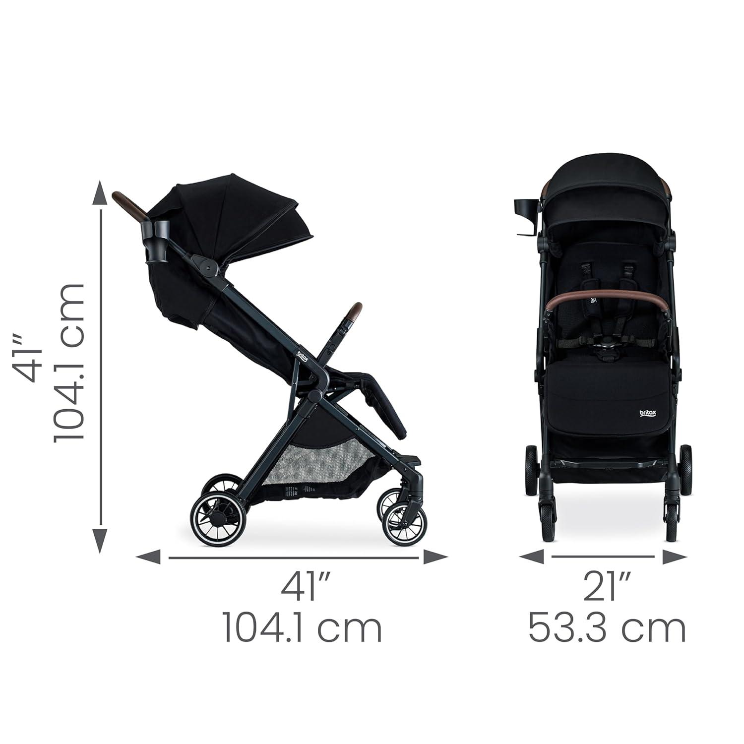 imageBritax Juniper Compact OnTheGo Stroller Effortless Fastpack System with OneHand RapidFold Portable ampamp Lightweight for Travel Builtin Carry Handle Ventilating Fabrics Raven Black