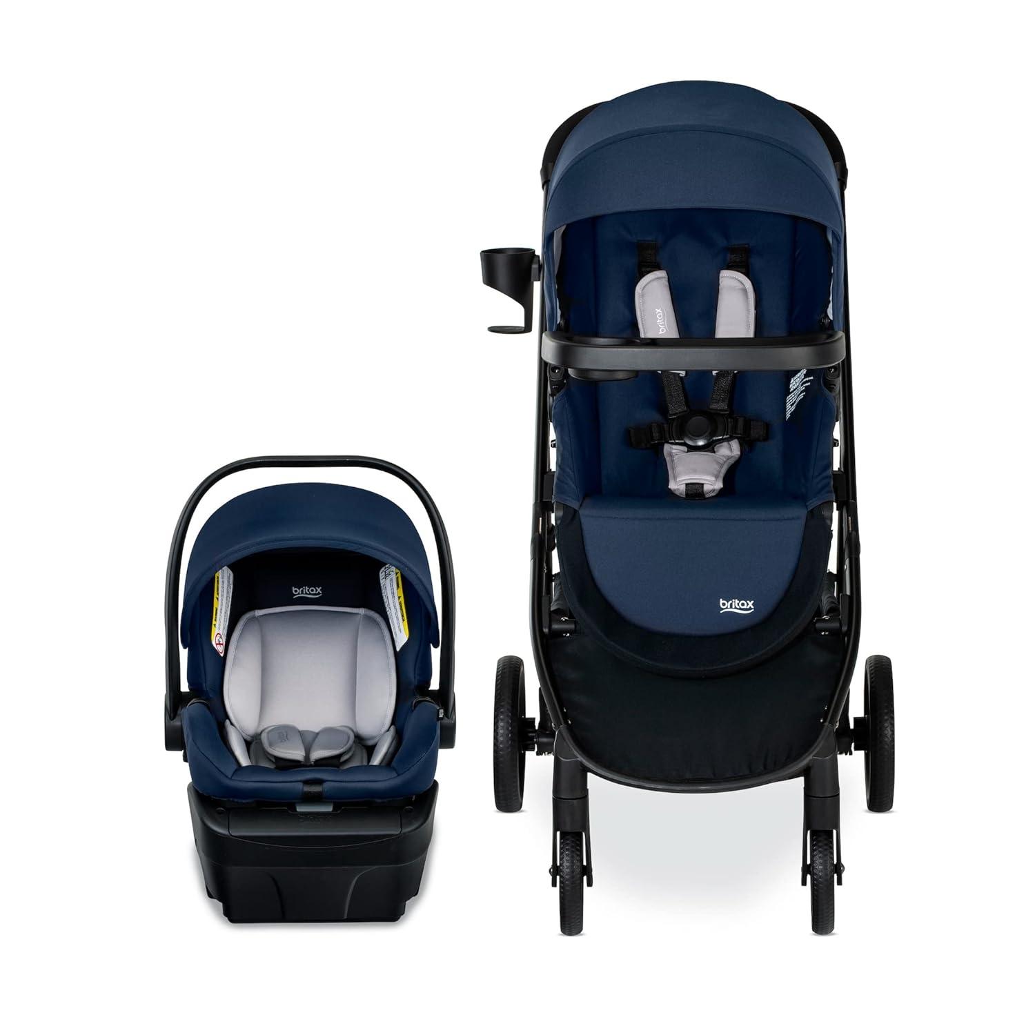 imageBritax Willow Brook Baby Travel System Infant Car Seat and Stroller Combo with Aspen Base ClickTight Technology RightSize System and 4 Ways to Stroll Navy GlacierNavy Glacier