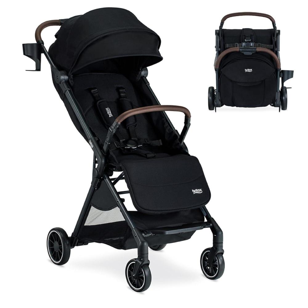 imageBritax Juniper Compact OnTheGo Stroller Effortless Fastpack System with OneHand RapidFold Portable ampamp Lightweight for Travel Builtin Carry Handle Ventilating Fabrics Raven Black