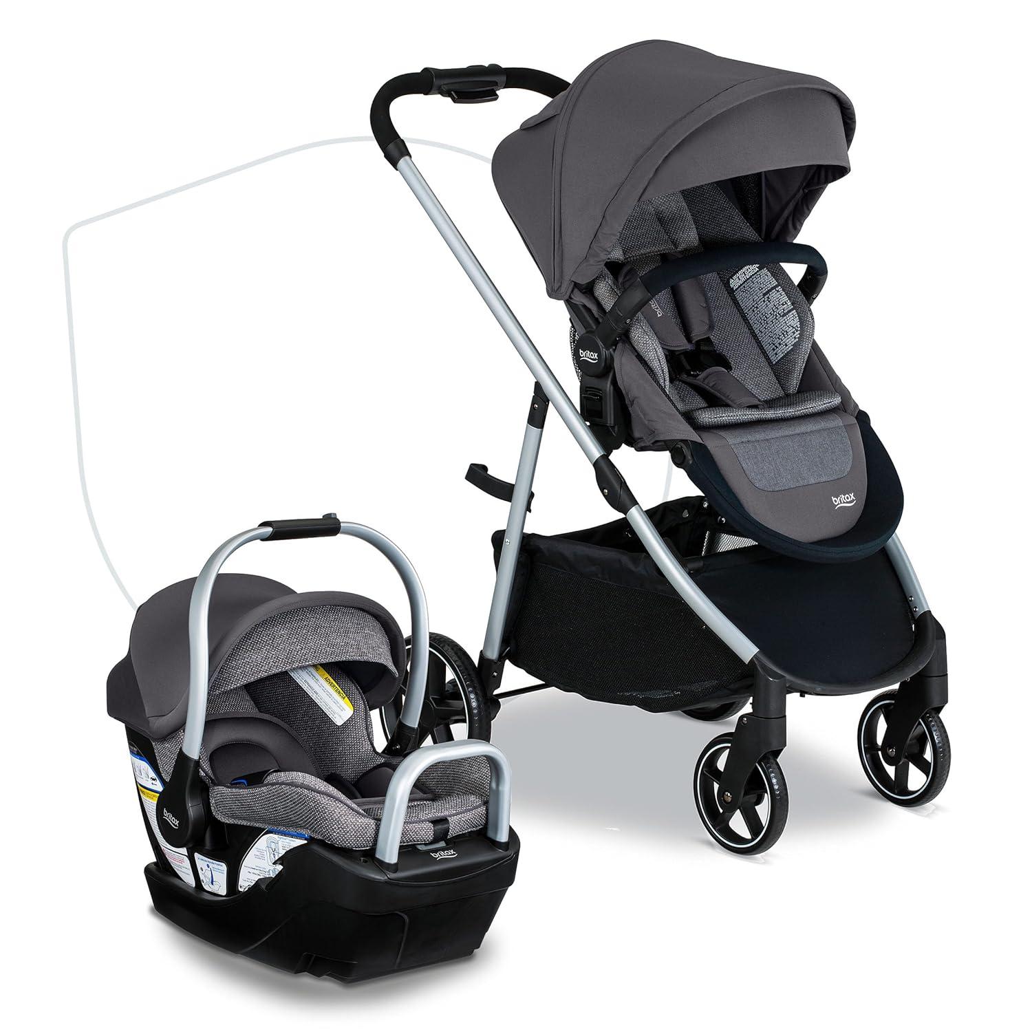 imageBritax Willow Grove SC Baby Travel System Infant Car Seat and Stroller Combo with Alpine Base ClickTight Technology SafeWash Pindot IrisPindot Stone